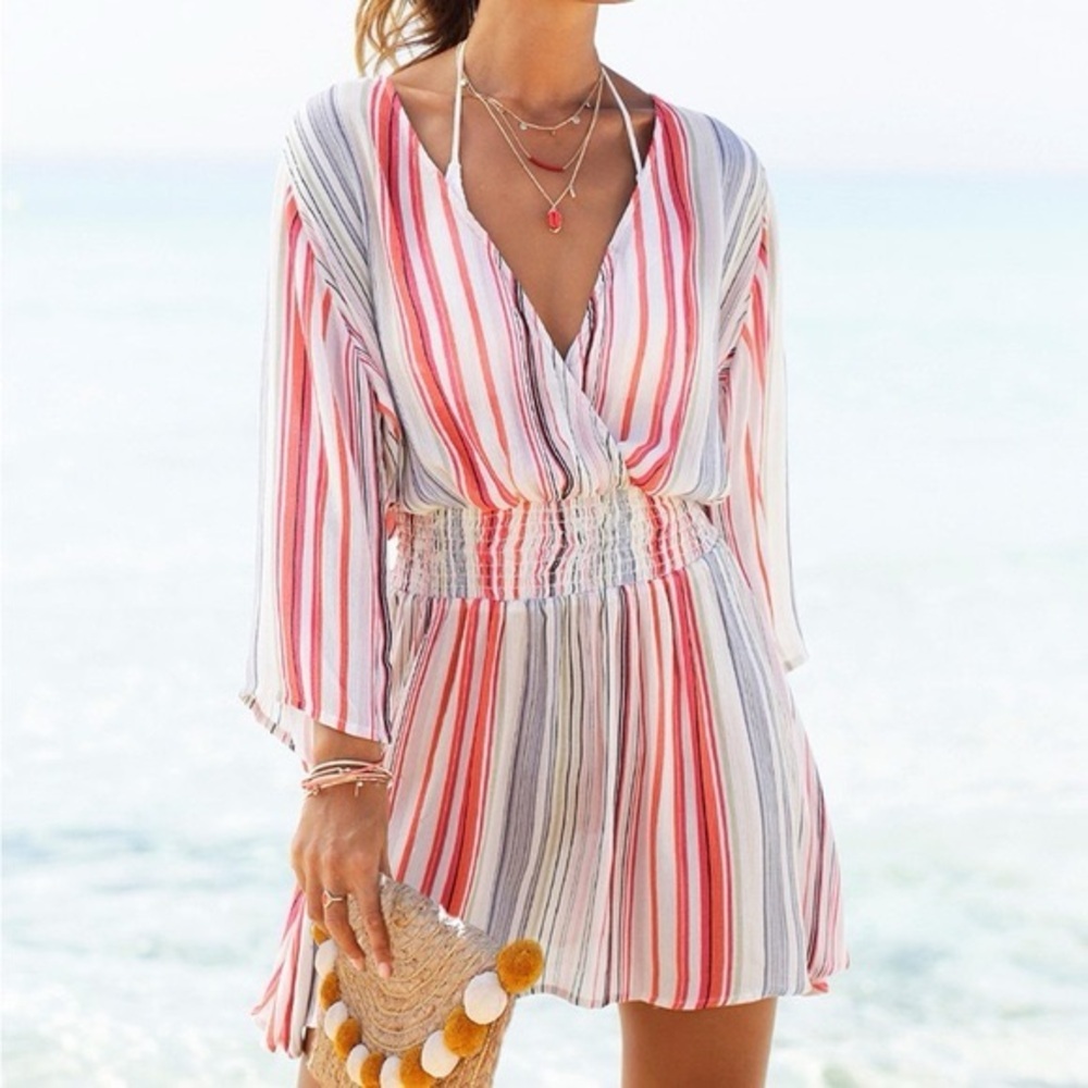 Women's Multicolor Striped Swim Coverup Dress